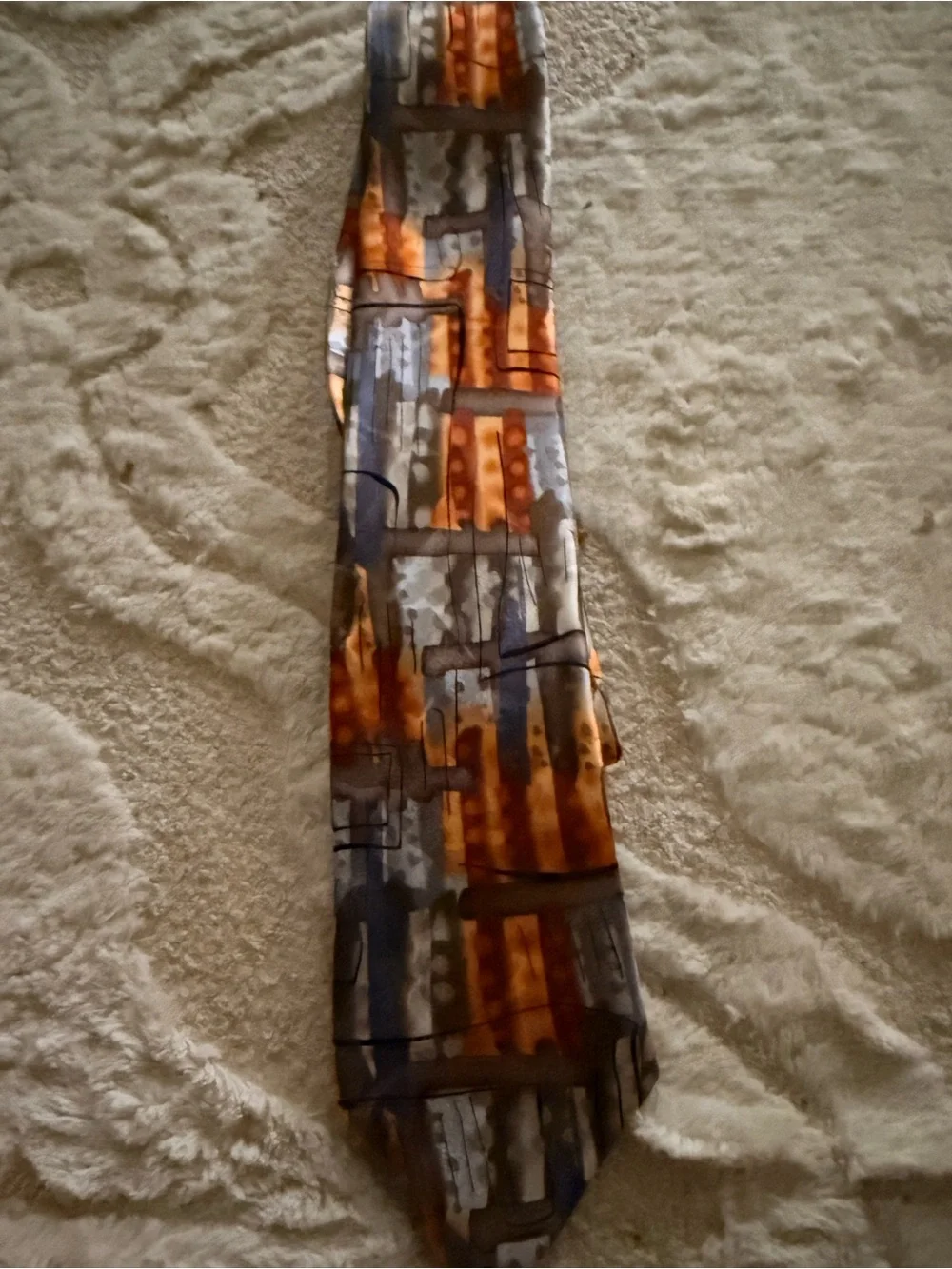 J. Garcia Orange and Brown Abstract Silk Tie